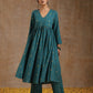 trueBrowns Deep Sea Gold Cotton Kalidar Kurta Set | Swadesiicart