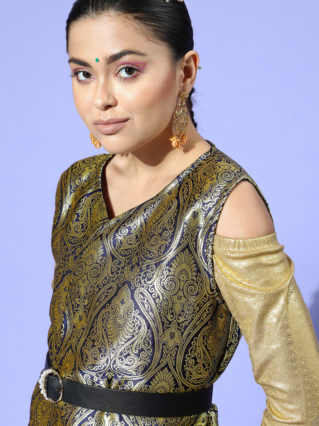 InWeave Women's Navy Brocade Jacket - Swadesiicart
