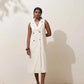 trueBrowns Off-White Cotton Linen Dress | Swadesiicart