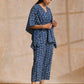 trueBrowns Indigo Dabu Floral Print Cotton Kaftan Co-Ord Set - Swadesiicart