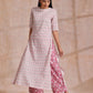 trueBrowns Pink Green Floral On White Block Print Cotton Slit Kurta Pant Set | Relove | Swadesiicart
