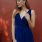 trueBrowns Blue Velvet Sleeveless Dress | Swadesiicart
