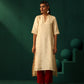 trueBrowns Ivory Geometric Floral Viscose Silk High Low Kurta Pant Set | Swadesiicart