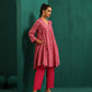 trueBrowns Pink Leaf Muslin Silk Printed Yoke Gathered Co-ord Set - Swadesiicart