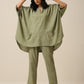 trueBrowns Sage Slub Texture Boxy Fit High Low Co-Ord Set - Swadesiicart