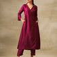 trueBrowns Purple Textured Silk Angrakha Kurta Pant Set | Swadesiicart