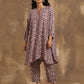 trueBrowns Dark Mauve Zig Zag Printed Silk Kaftan Co-Ord Set - Swadesiicart