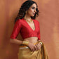 trueBrowns Red Silk V Neck Blouse | Swadesiicart
