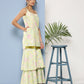 Ahalyaa Women Sea Green Floral Printed Gotta Patti Kurti with Sharara & With Dupatta | Swadesiicart