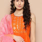 InWeave Women's Orange Mirror Work Aline Strappy Kurta Set W Pink Yellow Leh Dupatta - Swadesiicart