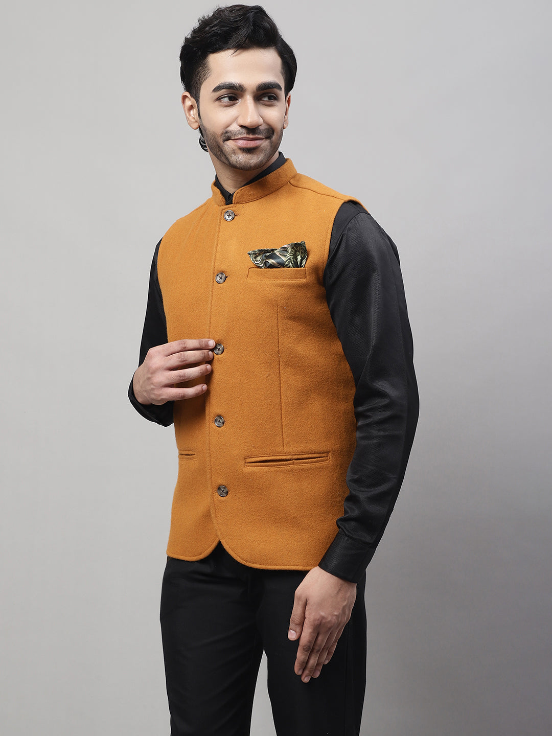 Even Apparels Men's Orange Pure Wool Nehru Jacket | Swadesiicart