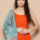 InWeave Women's Orange Strappy Set With Blue Chinnon Print Silk Dupatta - Swadesiicart