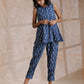 trueBrowns Indigo Dabu Zig-Zag Motifs Print Cotton Sleeveless Co-Ord Set - Swadesiicart