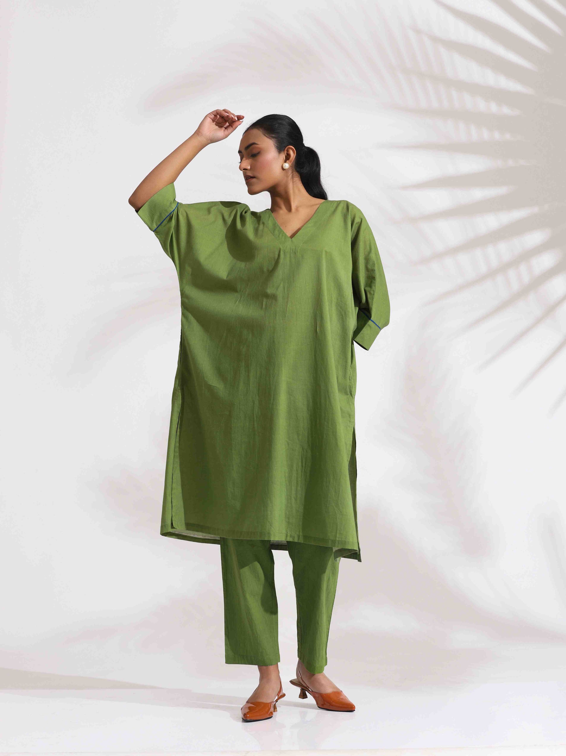 trueBrowns Green Cotton Placement Print Kurta Co-ord Set - Swadesiicart