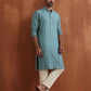 trueBrowns Men's Green Textured Cotton Dobby Kurta | Swadesiicart