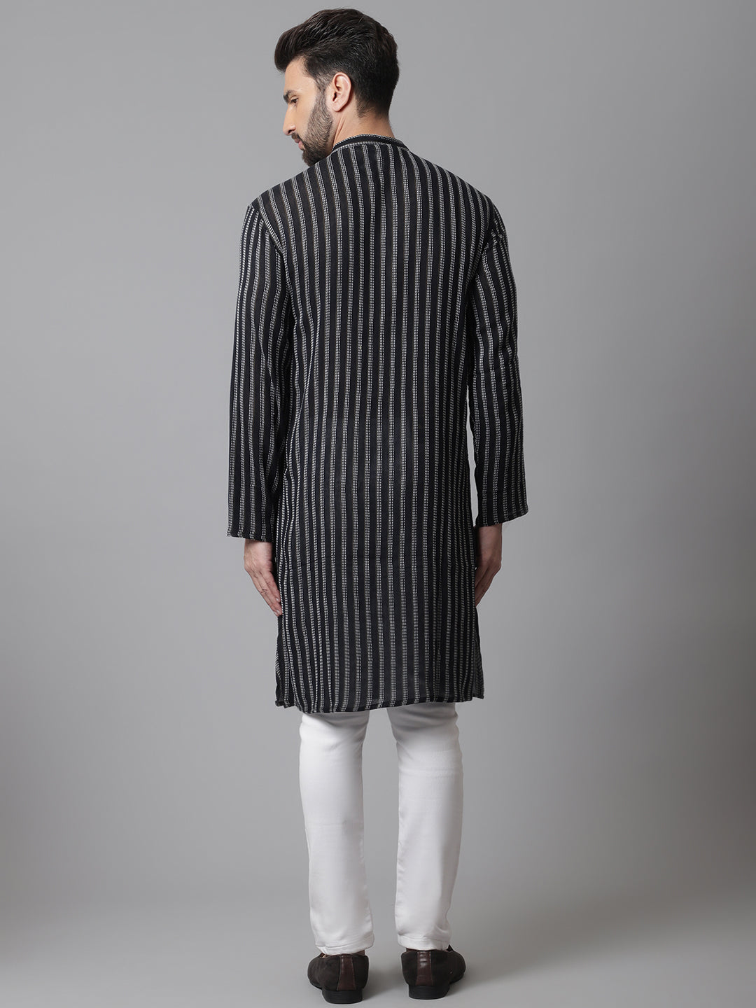 Even Apparels Black Pure Cotton Kurta With Band Collar | Swadesiicart