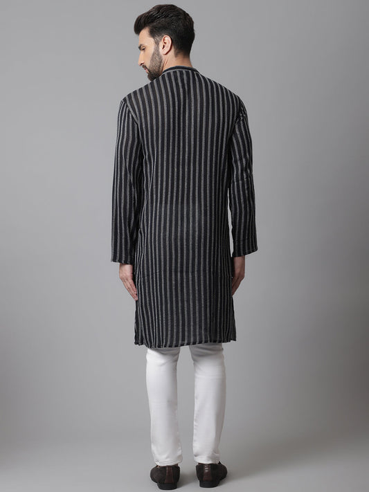 Even Apparels Black Pure Cotton Kurta With Band Collar | Swadesiicart