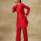 trueBrowns Maroon Textured Silk Front Placket Co-Ord Set - Swadesiicart