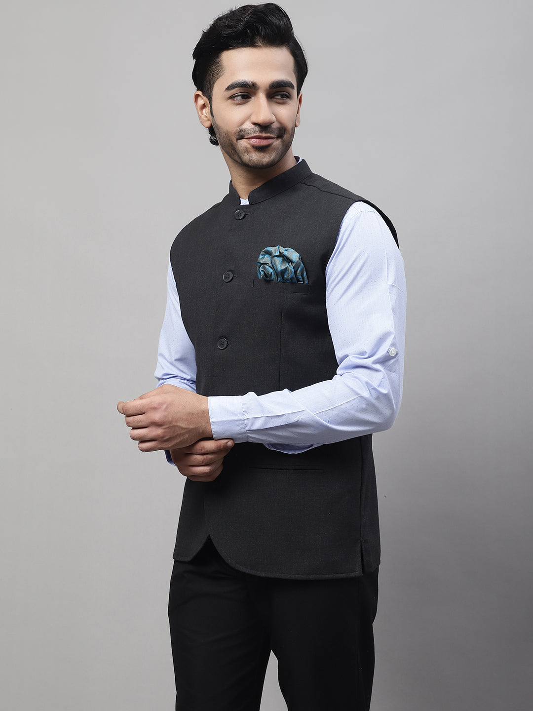Even Apparels Men's Grey Nehru Jacket With Welt Pockets | Swadesiicart