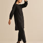 trueBrowns Black Slub Relaxed Placket Co-Ord Set - Swadesiicart