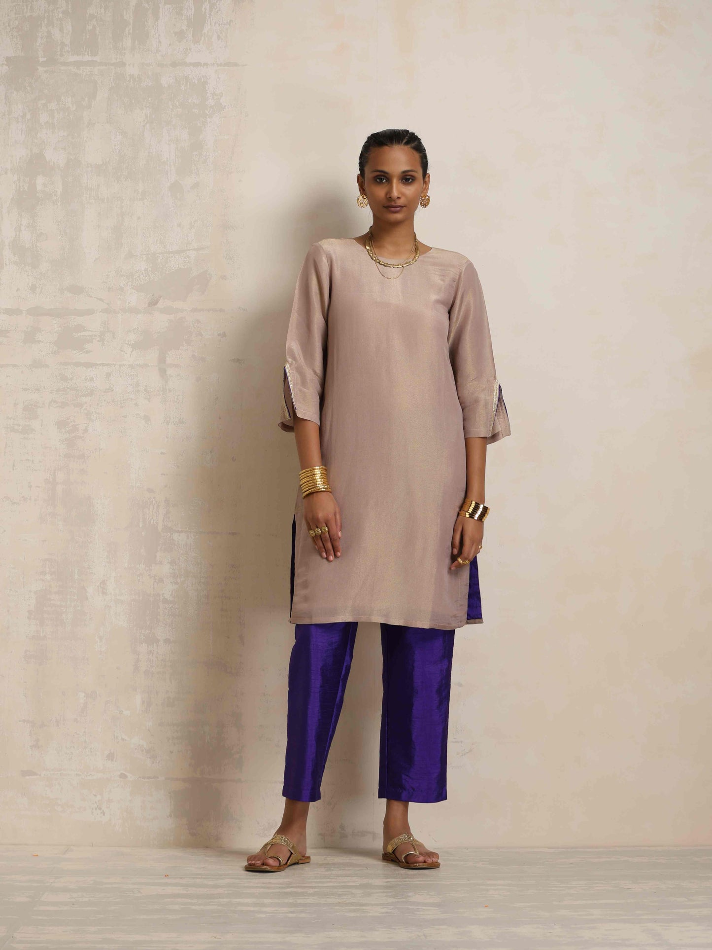 trueBrowns Lilac Tissue Kurta Co-ord Set - Swadesiicart