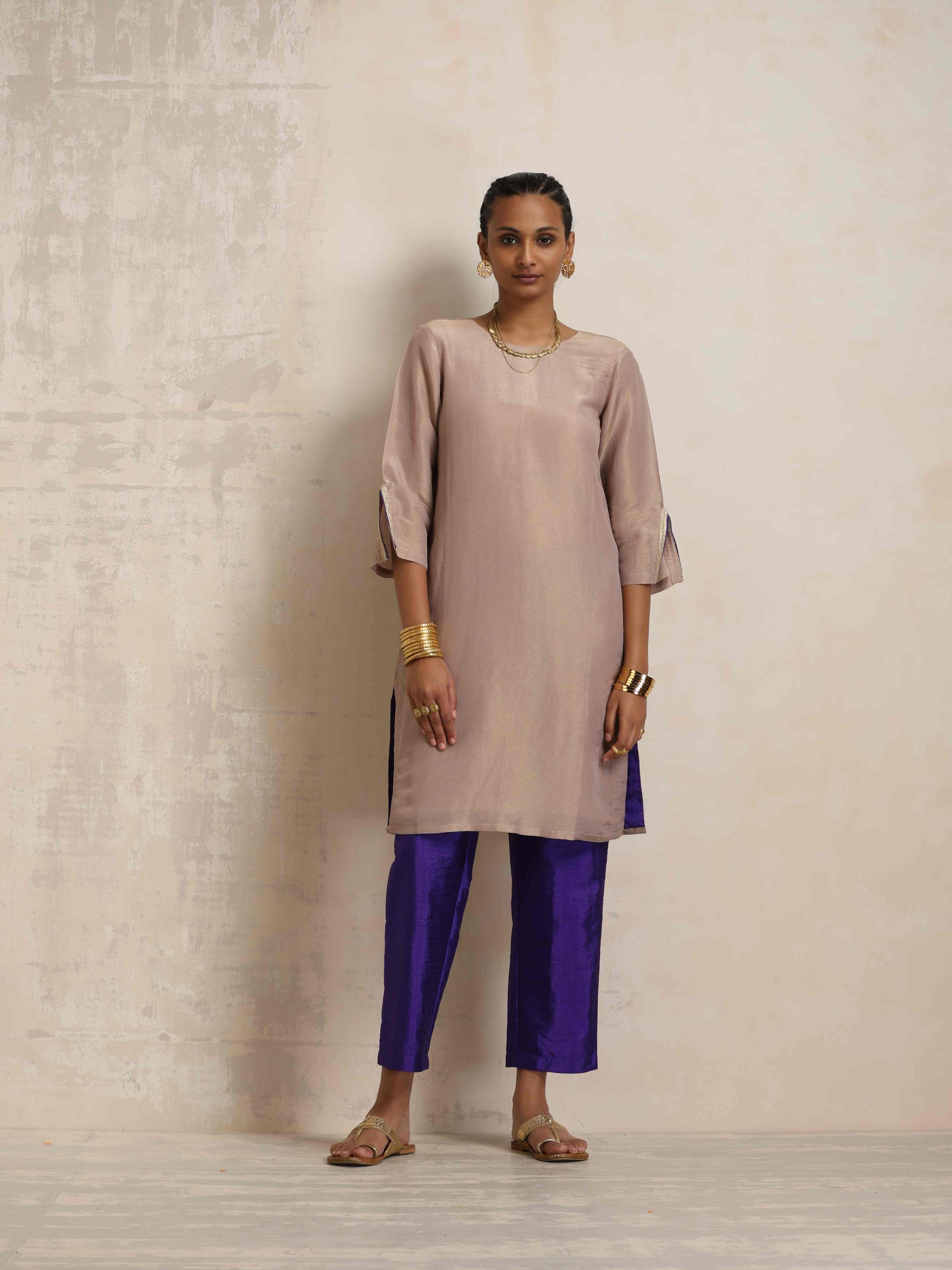 trueBrowns Lilac Tissue Kurta Co-ord Set - Swadesiicart