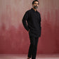 trueBrowns Men's Black Cotton Shirt Collar Stylized Kurta Co-ord set - Swadesiicart