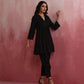 trueBrowns Black Viscose Slub Pleated Kurta Co-ord Set - Swadesiicart