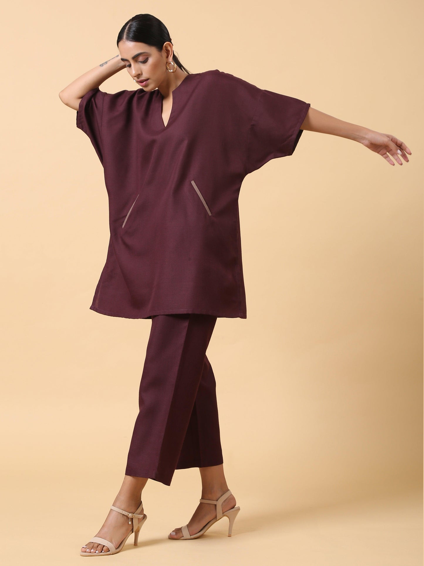 trueBrowns Cotton Linen Purple Boxy Fit Co-Ord Set - Swadesiicart