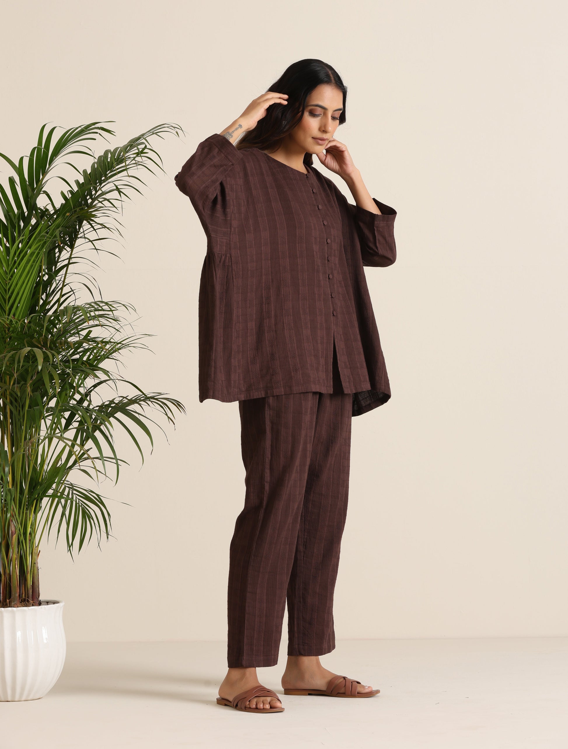 trueBrowns Cola Cotton Dobby Relaxed Co-ord Set - Swadesiicart