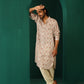 trueBrowns Men's Off White Circle Floral Muslin Silk Printed Long Kurta | Swadesiicart