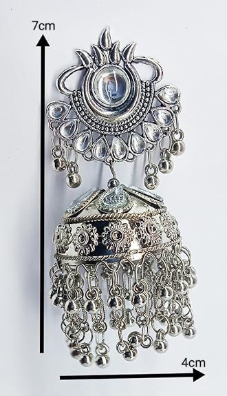 Tehzeeb Creations Women's Silver Colour Oxidised Earrings With Kundan And Mirror Work | Swadesiicart