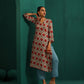 trueBrowns Ivory Red Circle Floral Muslin Silk Printed V-Neck Kurta Pant Set | Swadesiicart