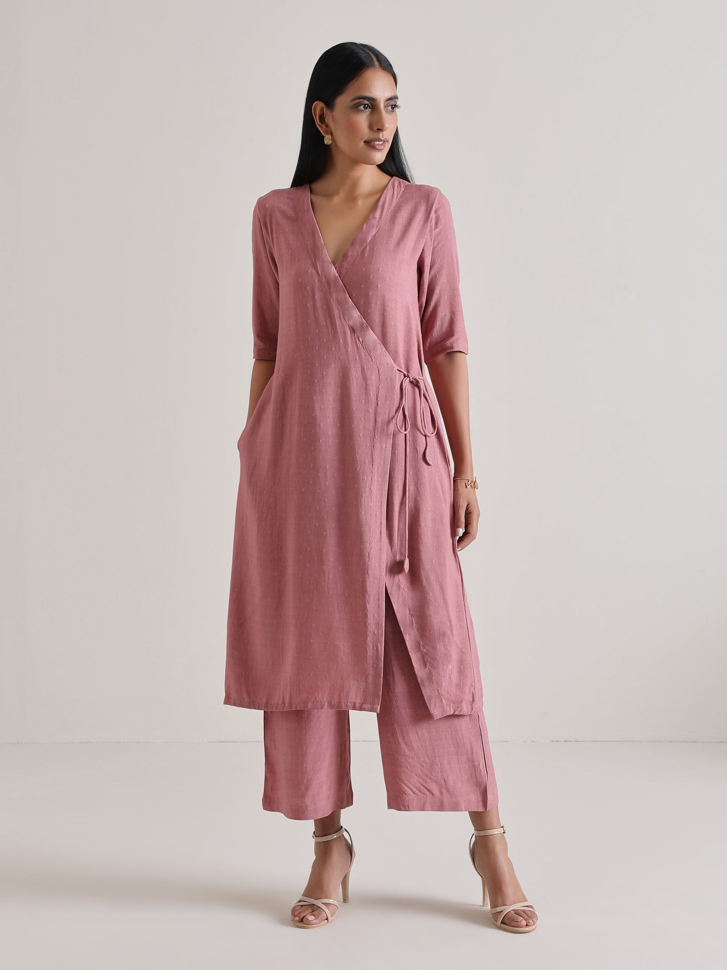 trueBrowns Mauve Angrakha Kurta Set | Swadesiicart
