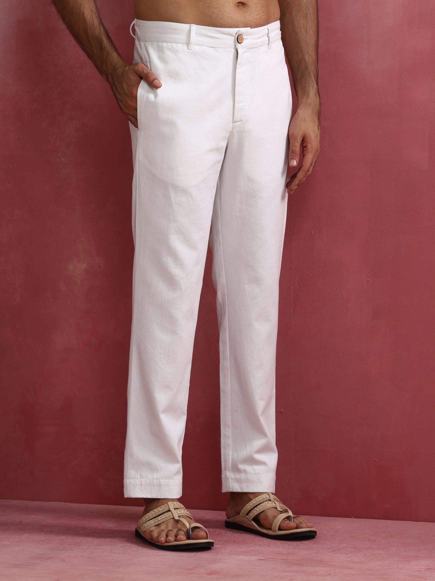 trueBrowns Men's White Cotton Twill Pants | Swadesiicart