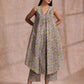 trueBrowns Grey Overall Floral Block Print Cotton Sleeveless Flared Kurta Pant Set | Swadesiicart