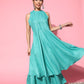 InWeave Women's Teal Lurex Boho Sleevless Kurta Set - Swadesiicart
