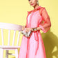InWeave Women's Cream Strappy Kurta Set With Pink Organza Cape - Swadesiicart