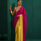 trueBrowns Lime Yellow Pink Muslin Silk Ready to Wear Saree | Swadesiicart