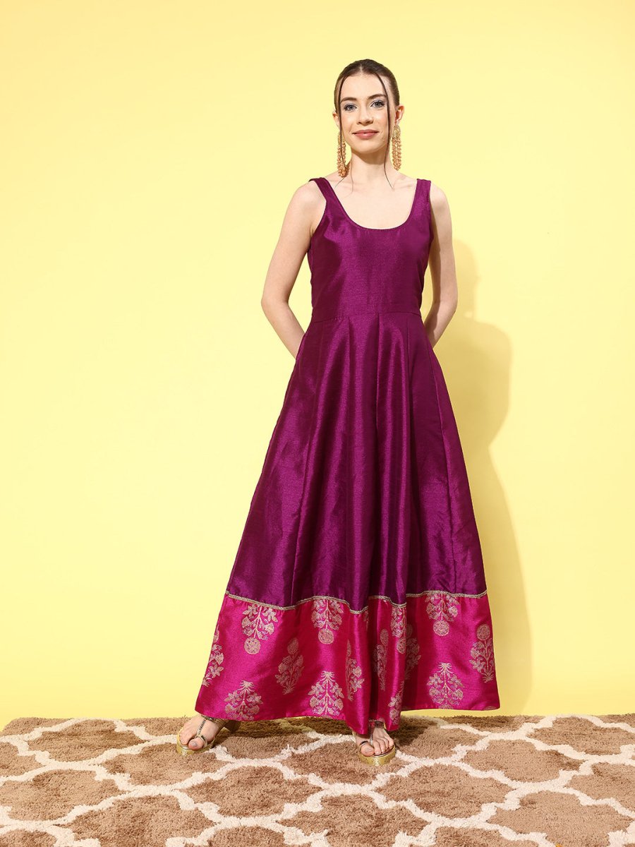 Ahalyaa Ethnic Motifs Printed Maxi Dress | Swadesiicart