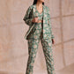 trueBrowns Fern Green Overall Floral Block Print Cotton Pant Suit Set | Swadesiicart