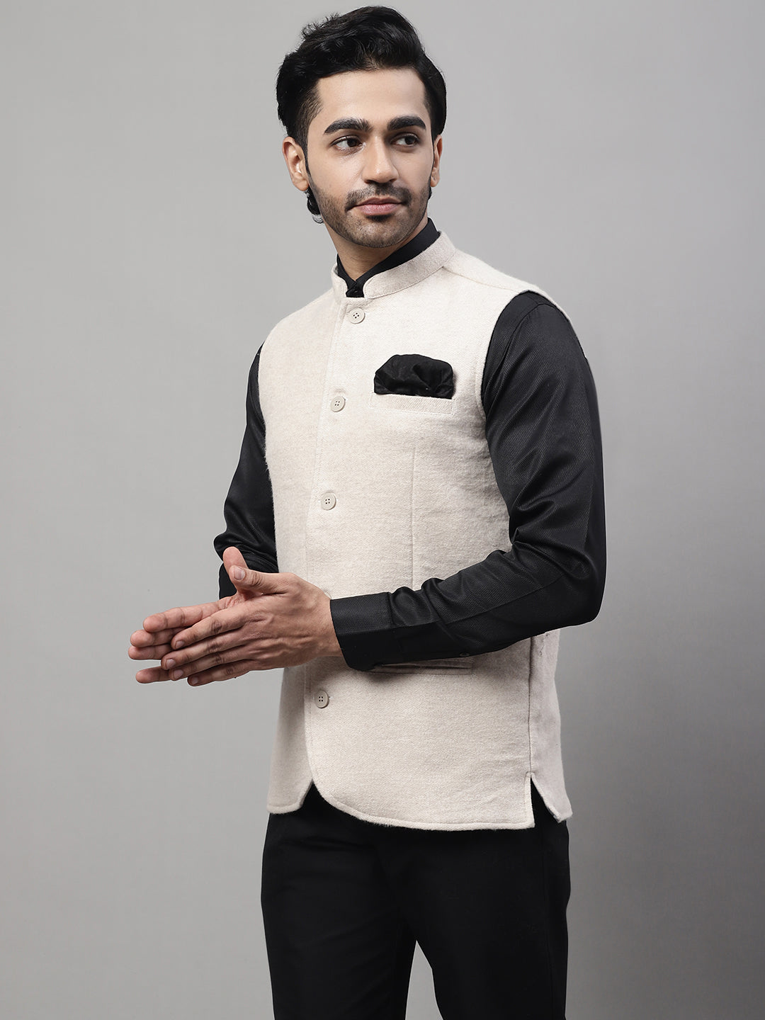 Even Apparels Men's Cream Pure Wool Nehru Jacket | Swadesiicart