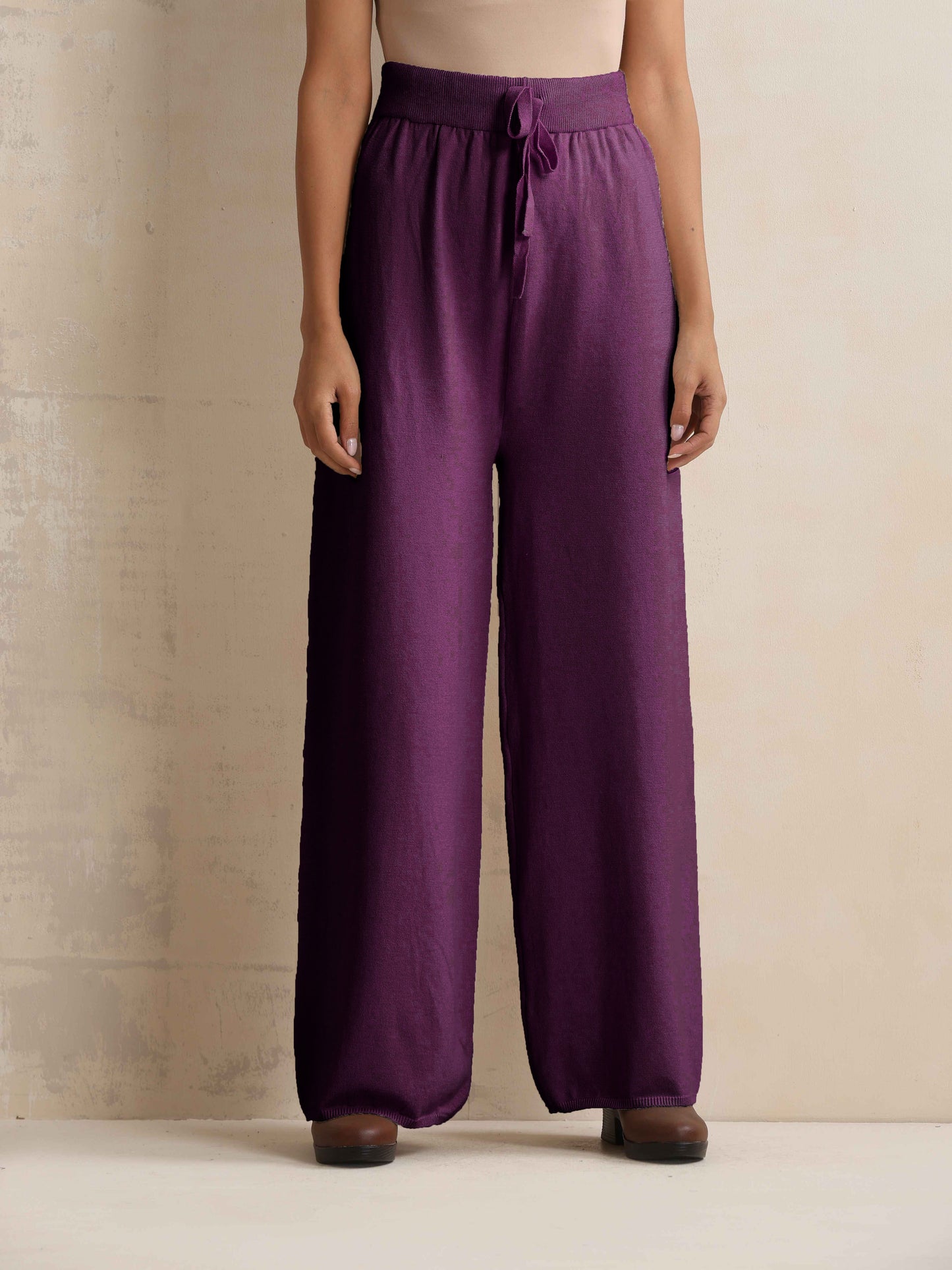 trueBrowns Purple Woollen Flared Pants | Swadesiicart