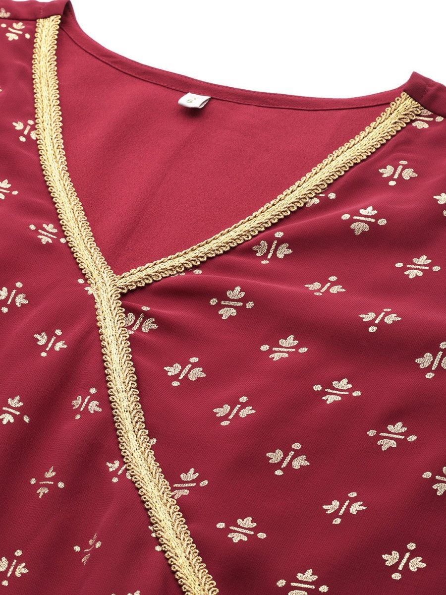 Ahalyaa Women Maroon Floral Empire Kurta with Palazzos | Swadesiicart