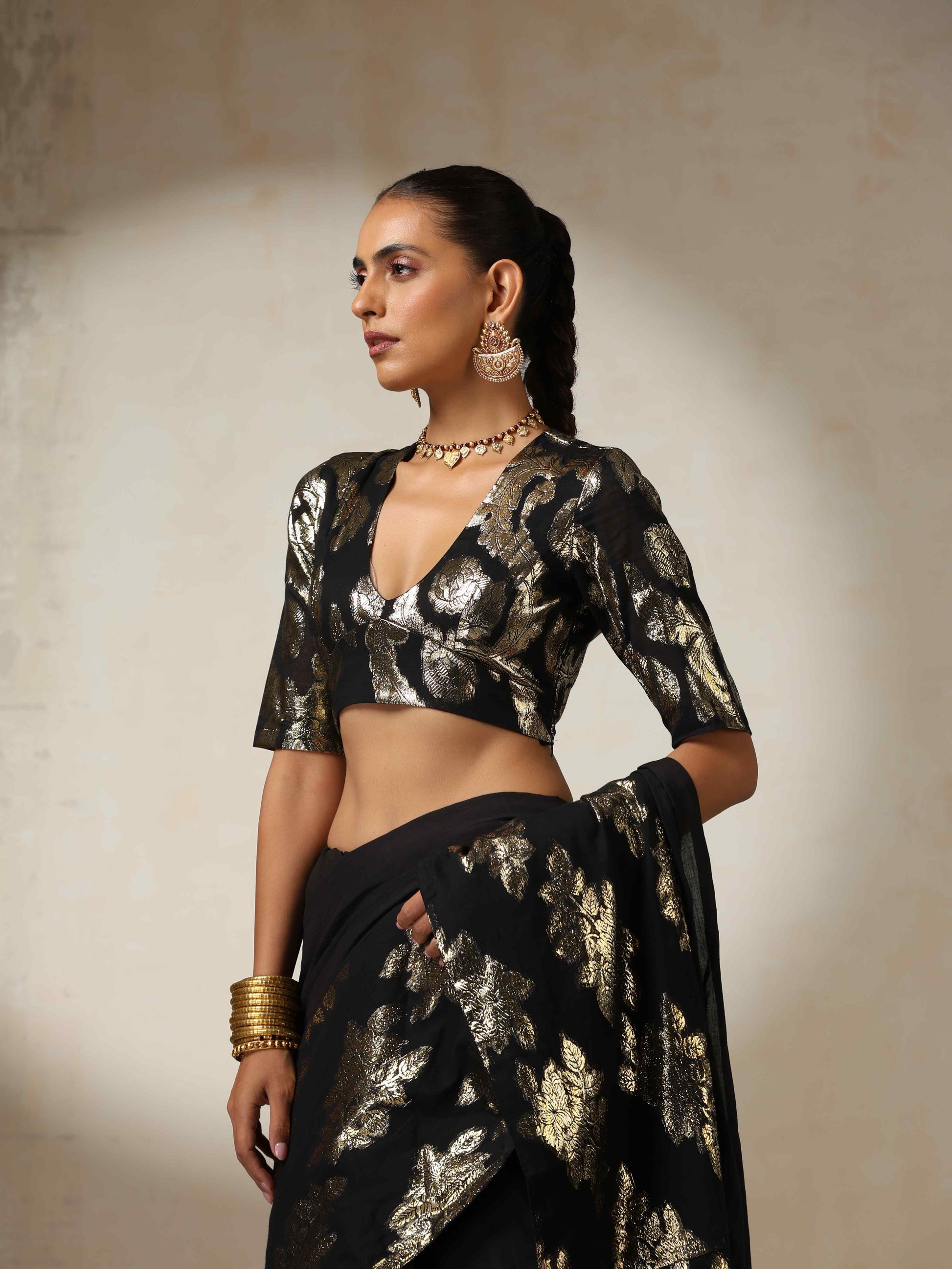 trueBrowns Black Metallic Blouse | Swadesiicart
