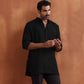 trueBrowns Men's Black Textured Cotton Dobby Short Kurta | Swadesiicart
