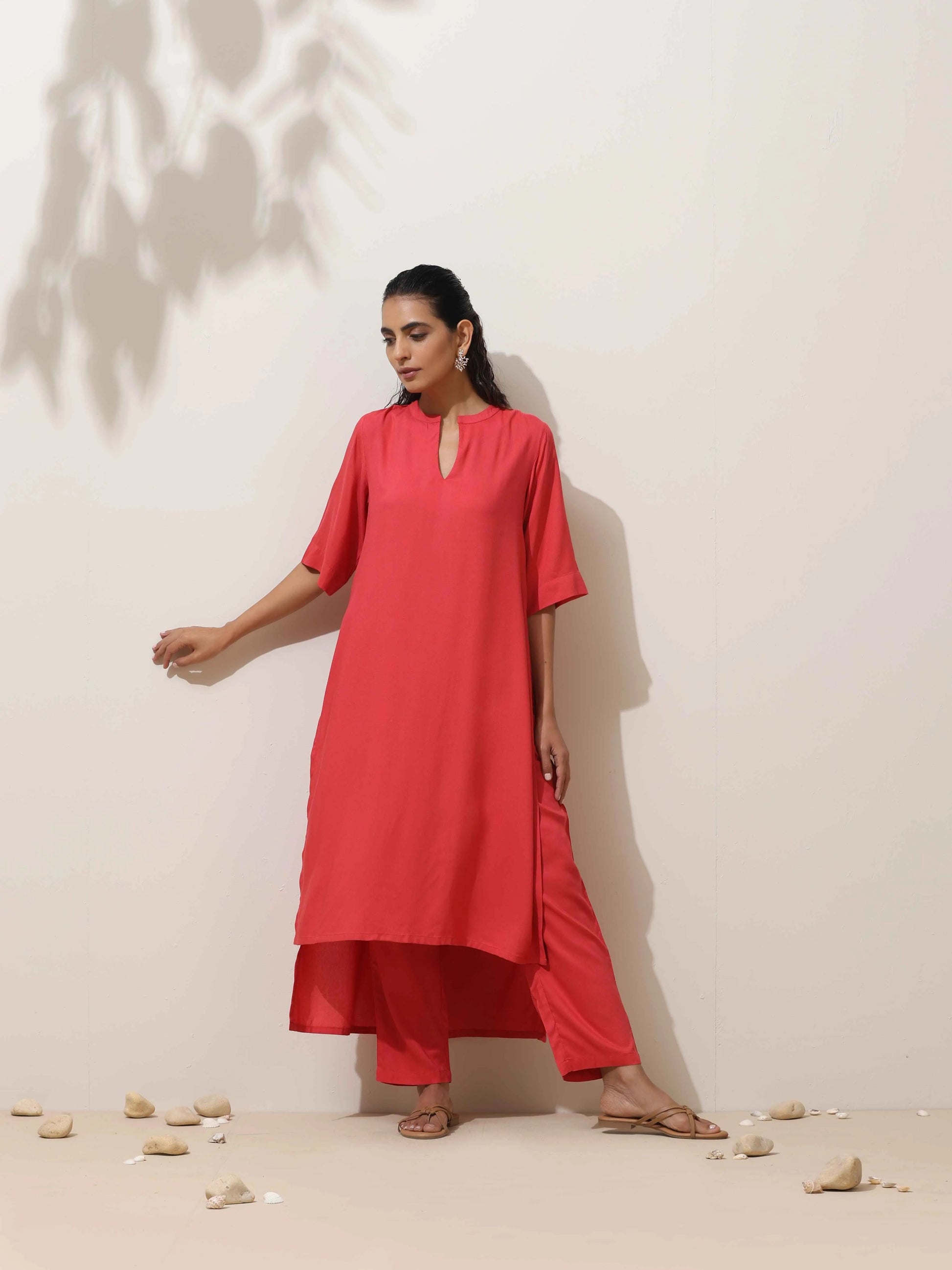 trueBrowns Coral Viscose Kurta Pant Set | Swadesiicart