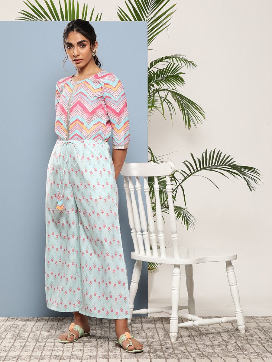 Ahalyaa Printed Waist Tie-Ups Basic Jumpsuit | Swadesiicart