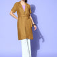 InWeave Women's Camel Brown Cream Pant Coord Set With Mauve Crop Top - Swadesiicart