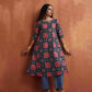 trueBrowns Black Ajrak Print A-line Kurta Set | Swadesiicart